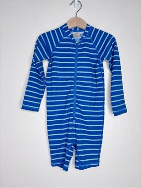 Hanna Andersson Blue Striped Rash Guard Swim Suit Size 3T EUC